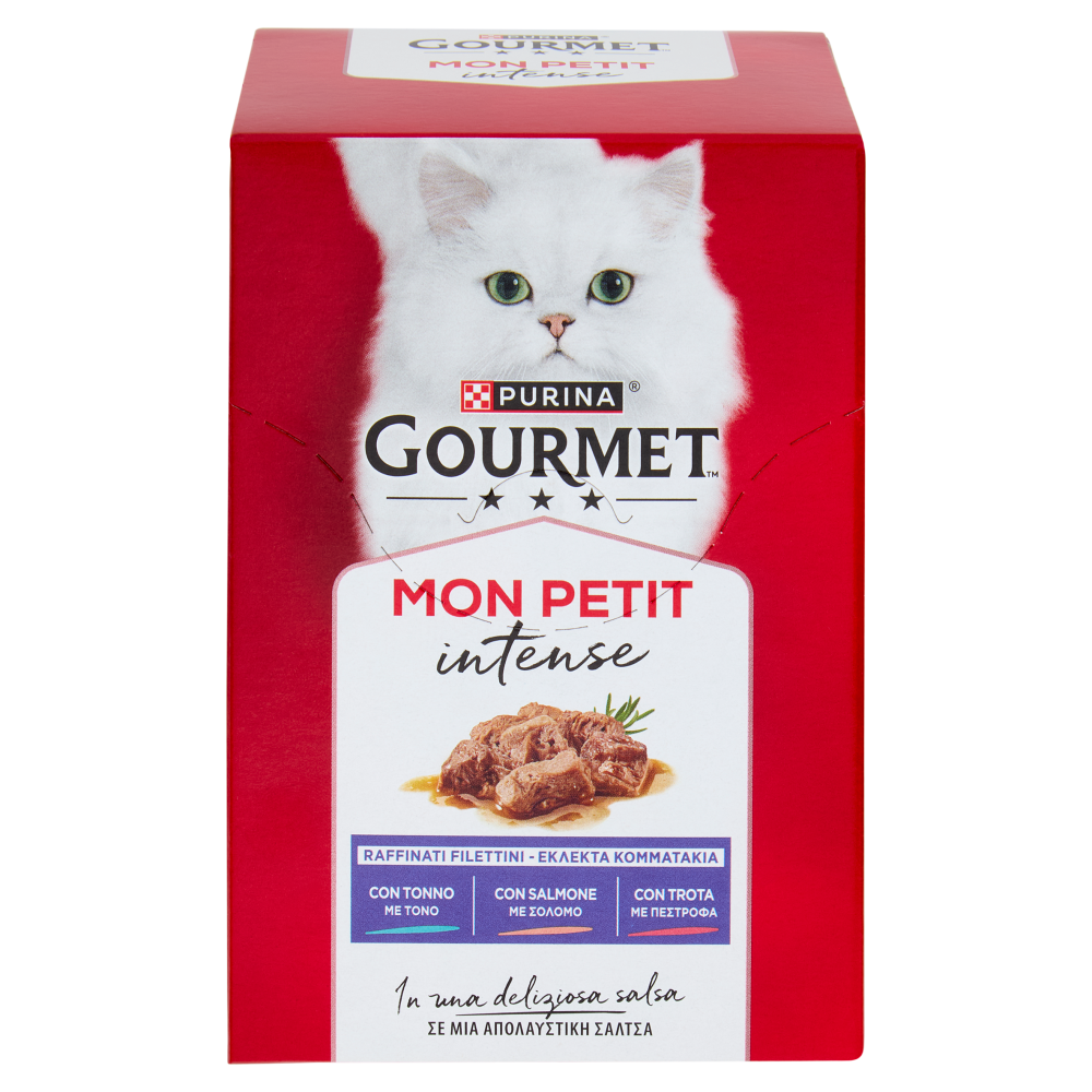 PURINA GOURMET Mon Petit Filettini Intense cotti in Salsa Tonno, Salmone, Trota 6x50g