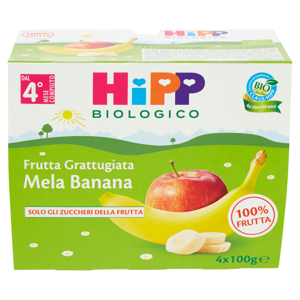 HiPP Biologico Frutta Grattugiata Mela Banana 4 x 100 g