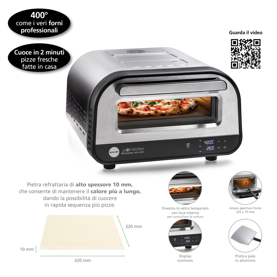 Macom 884 macchina e forno per pizza 1 pizza(e) 1700 W Nero, Acciaio inox