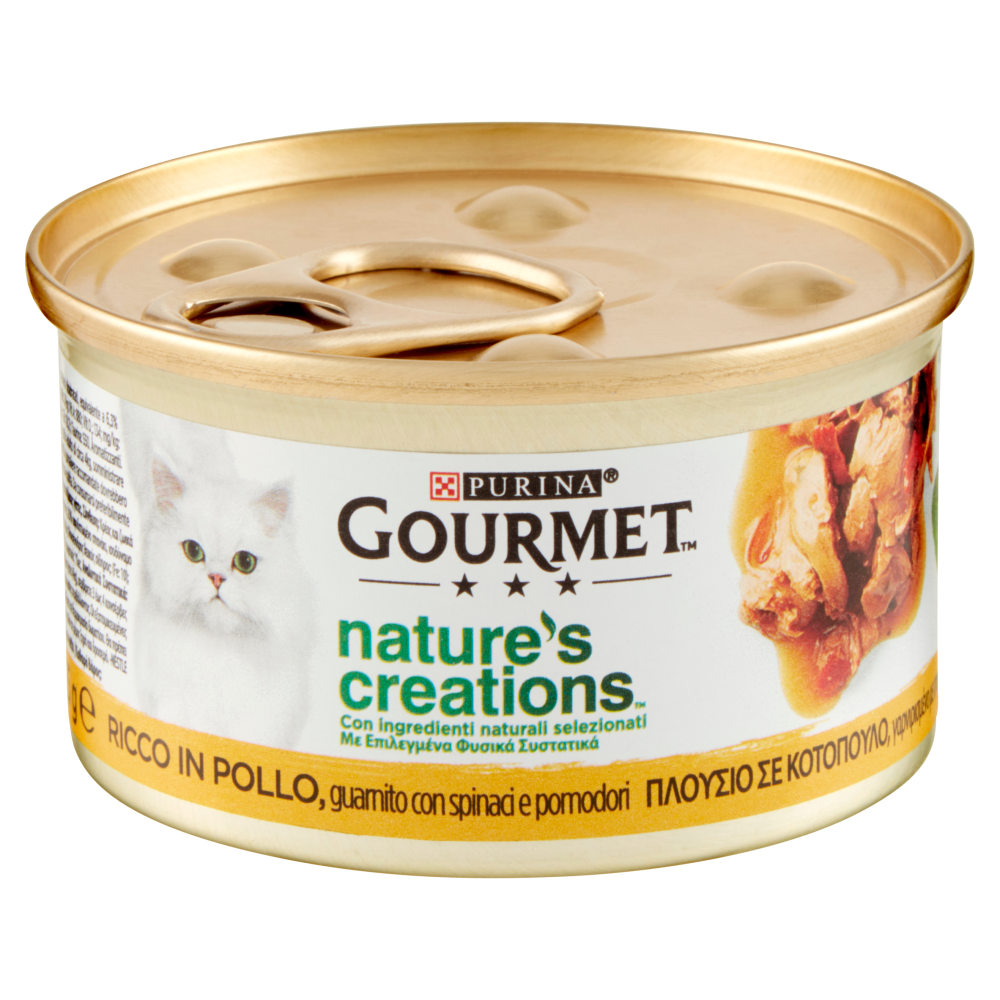 PURINA GOURMET Nature's Creations Ricco in Pollo guarnito con spinaci e pomodori 85g