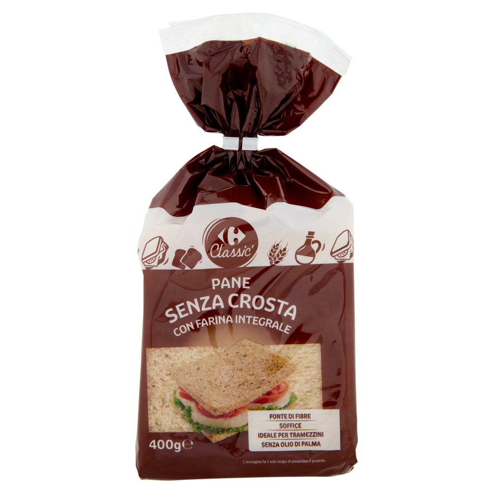 Carrefour Classic Pane Senza Crosta con Farina Integrale 400 g