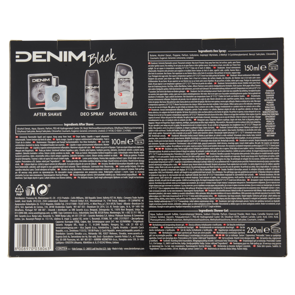 Denim Black Shower Gel 250 ml + Deo Spray 150 ml + After Shave 100 ml