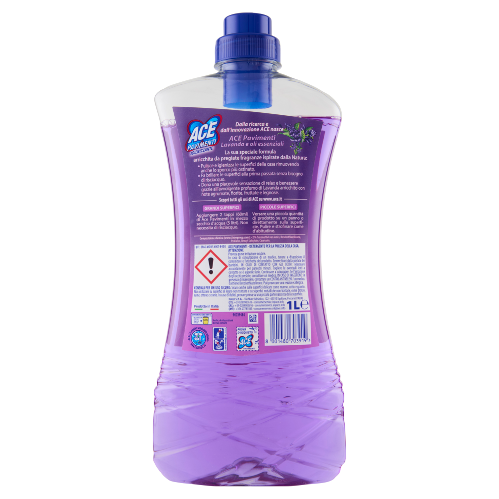 Ace Pavimenti Igienizzante Lavanda e oli essenziali Senza Candeggina 1 L