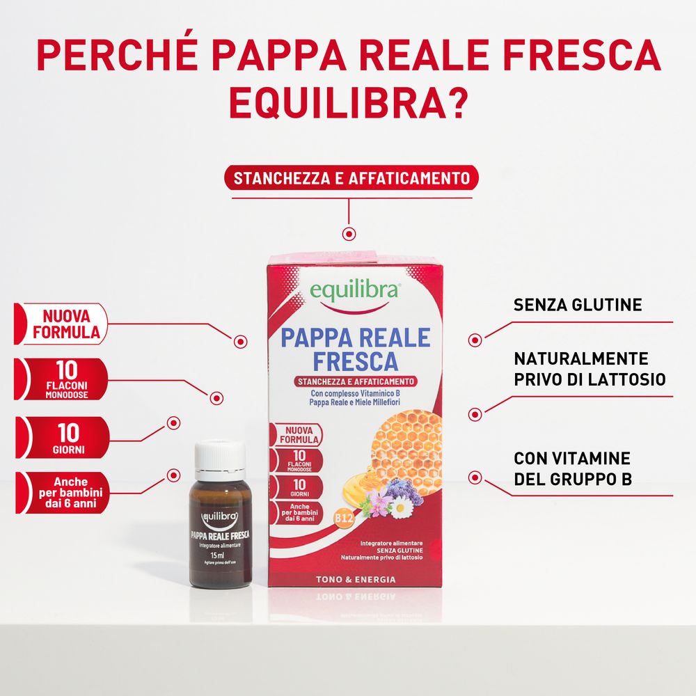 Equilibra Pappa Reale Fresca Stanchezza e Affaticamento 10 Flaconi Monodose 150 ml