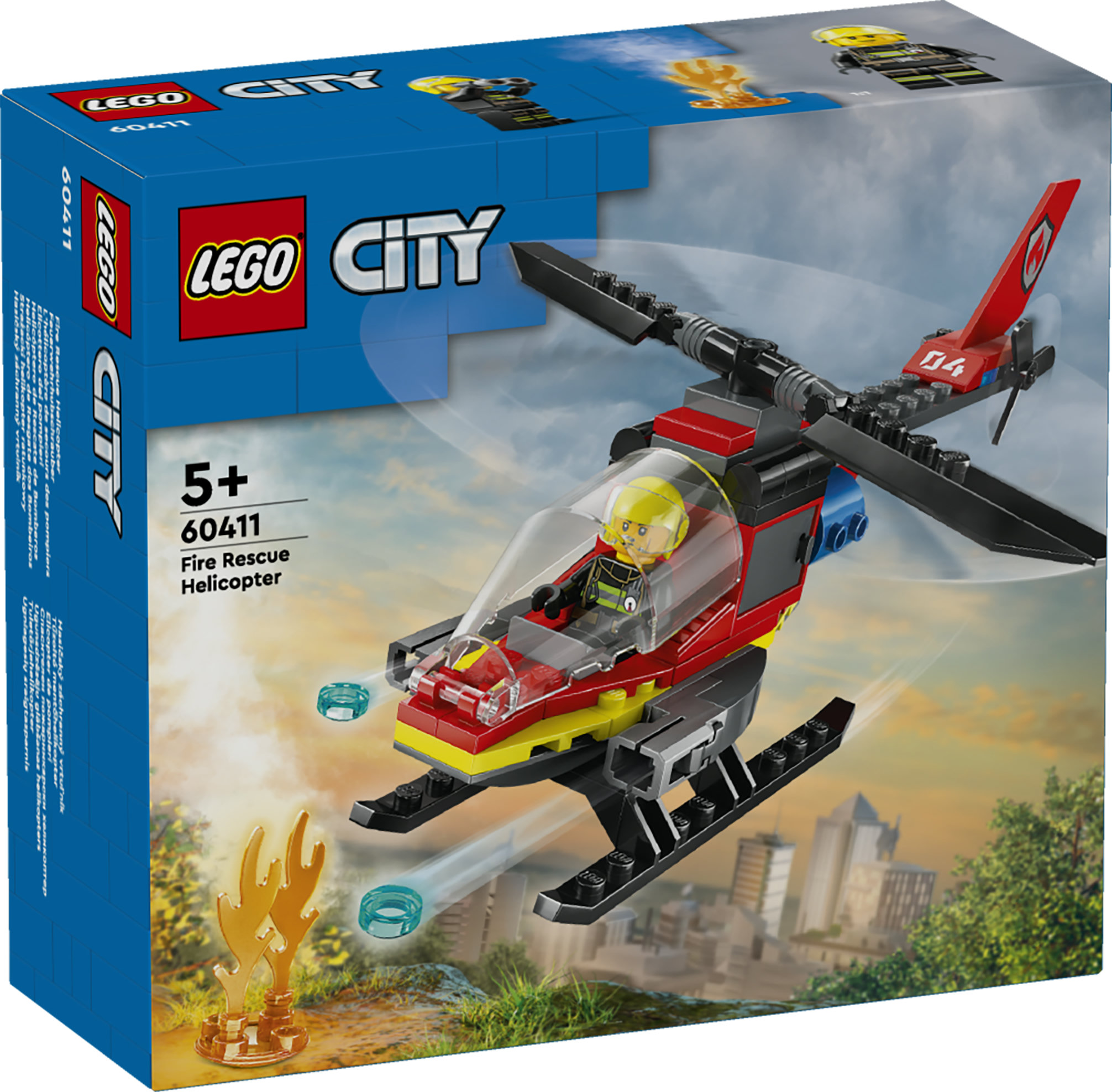 LEGO City 60411 Elicottero dei Pompieri, Veicolo Giocattolo con 2 Elementi Lancia-Acqua e Minifigure, Giochi per Bambini 5+