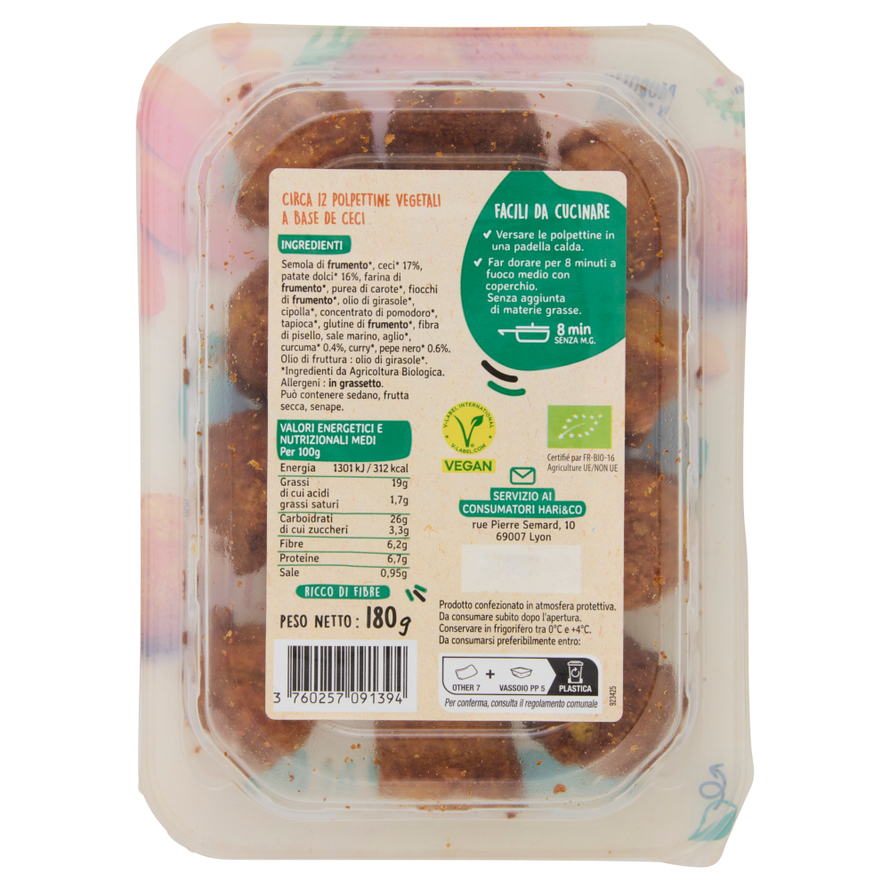 Hari&Co Polpettine Vegetali di Ceci Patata dolce & Curcuma Bio 180 g