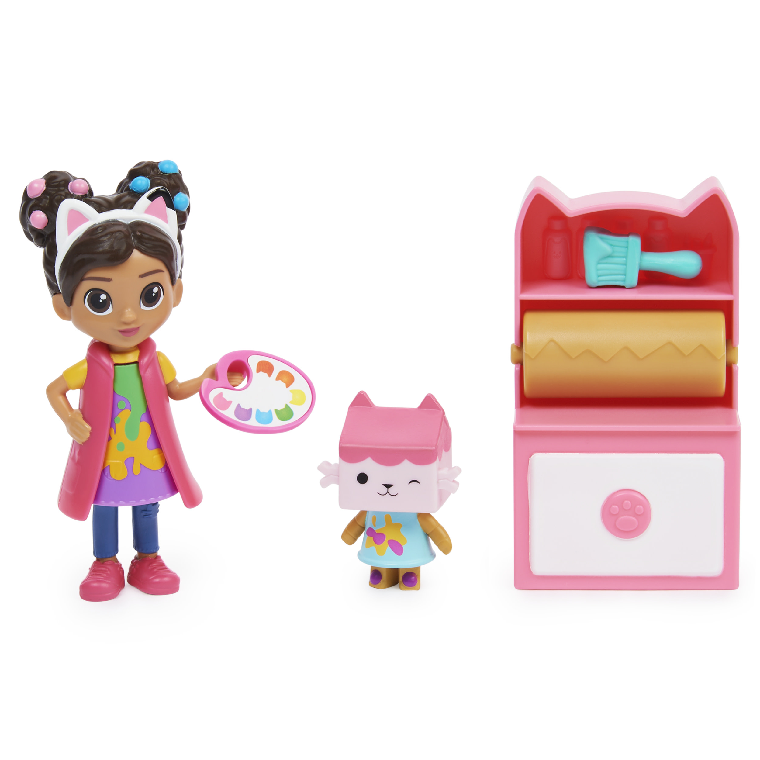 Gabby's Dollhouse Gabby‘s Dollhouse, set Art Studio con 2 personaggi giocattolo, 2 accessori, scatola con sorpresa e mobile, giocattolo per bambini dai 3 anni in su