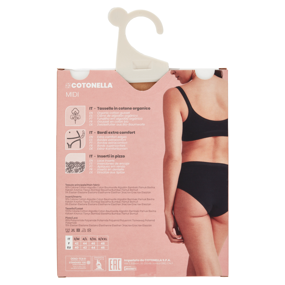 Cotonella Midi Seduction Pizzo e Cotone Tg. 3/M Bianco Art. AD178 1 pz