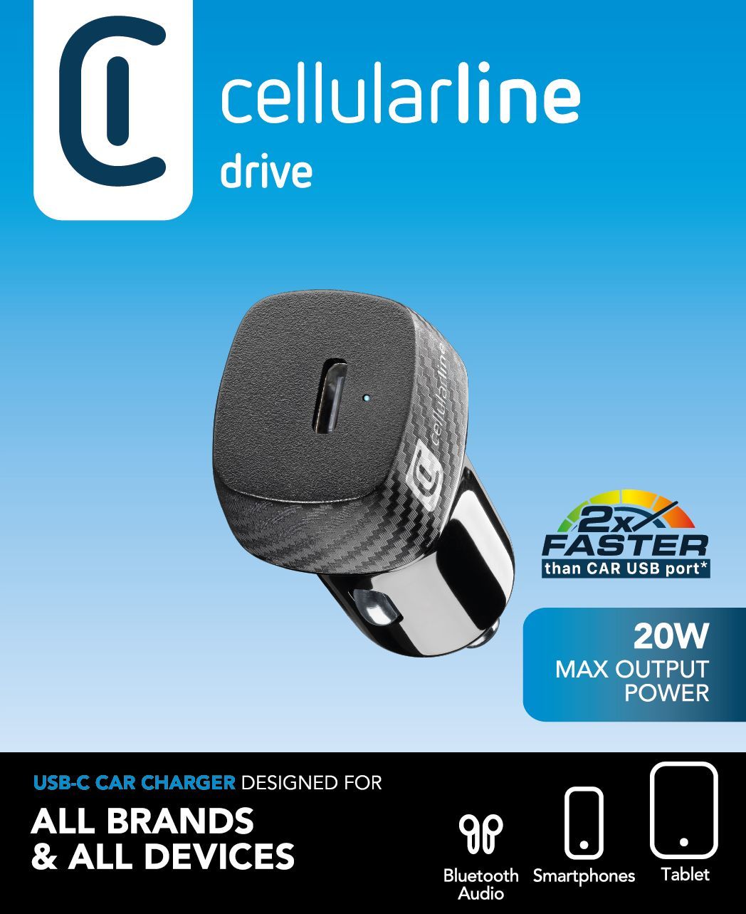 Cellularline USB-C Car Power 20W Caricabatteria da auto USB-C 20W