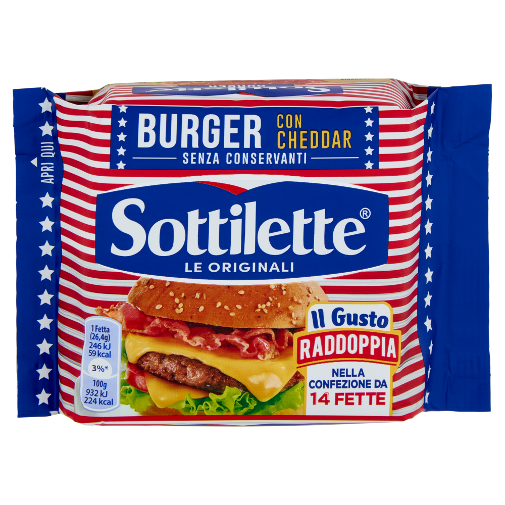 Sottilette Burger con Cheddar - formaggio fuso a fette - 370 g