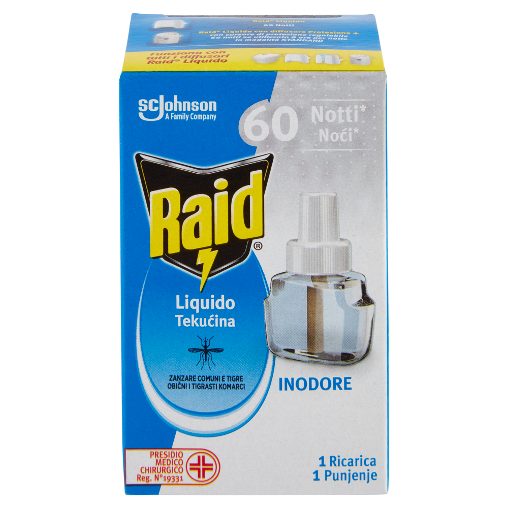 Raid Liquido Elettrico Ricarica 60 Notti, Inodore 36 ml
