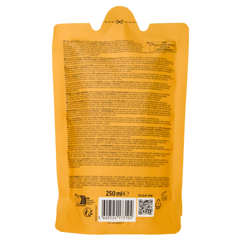 L'Oréal Paris Olio Straordinario Eco-Ricarica Shampoo Nutrimento Sublime per Capelli Secchi 250 ml