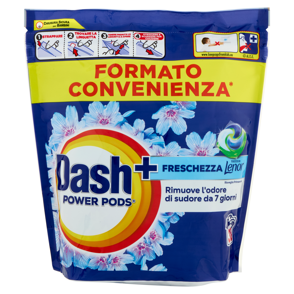 Dash Power Pods Detersivo Lavatrice Capsule + Tocco Lenor Risveglio Primaverile, 38 Lavaggi 809,4 g