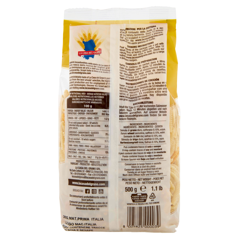 La Casa del Grano Le Specialit&agrave; i Malloreddus Zafferano Medi 500 g