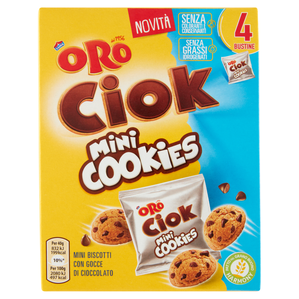 Oro Ciok Mini Cookies, mini biscotti con gocce di cioccolato - 160g