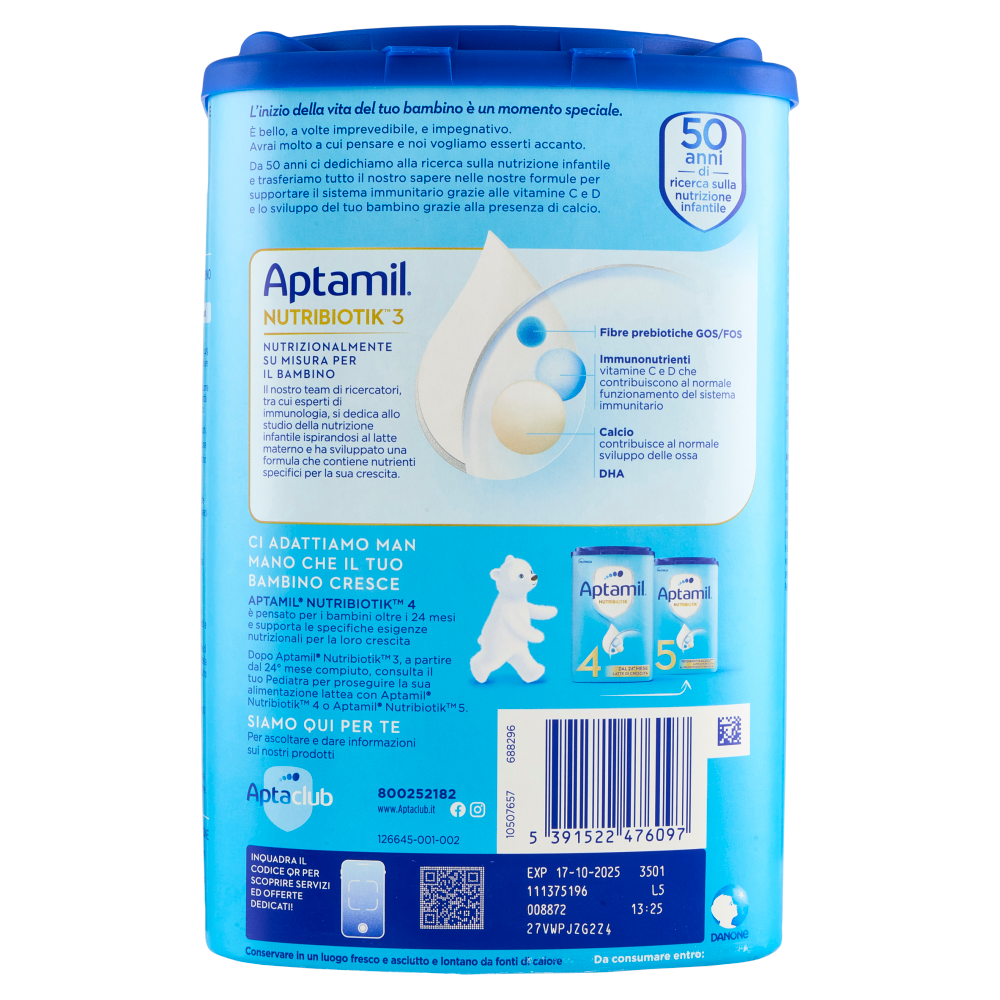 APTAMIL 3, Latte Crescita in Polvere dai 12 mesi, Supporta il Sistema Immunitario con Vit C&D, 830g