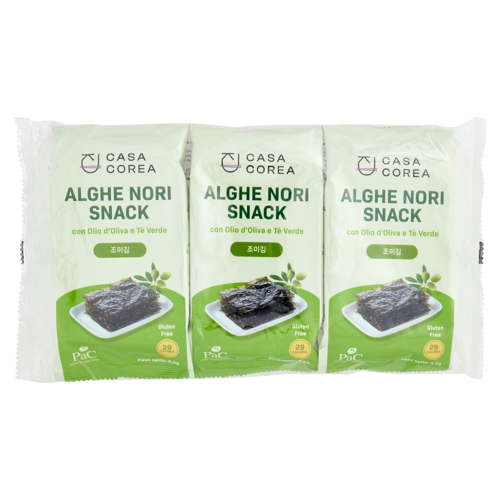 Casa Corea Alghe Nori Snack con olio d'Oliva e Tè Verde 3 x 4,5 g