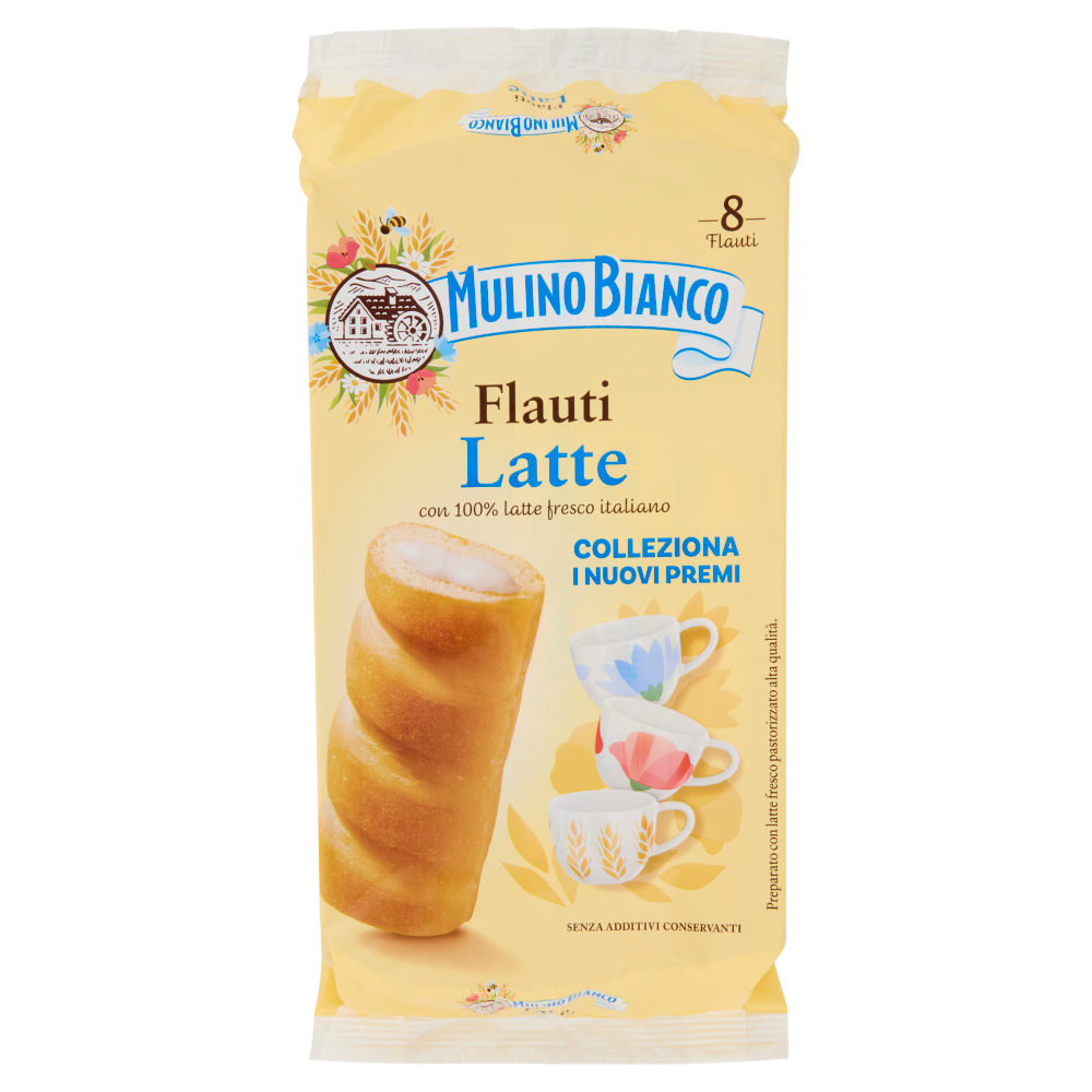 Mulino Bianco Flauti Latte Merenda con 100% Latte Fresco Italiano 8 pezzi 280g
