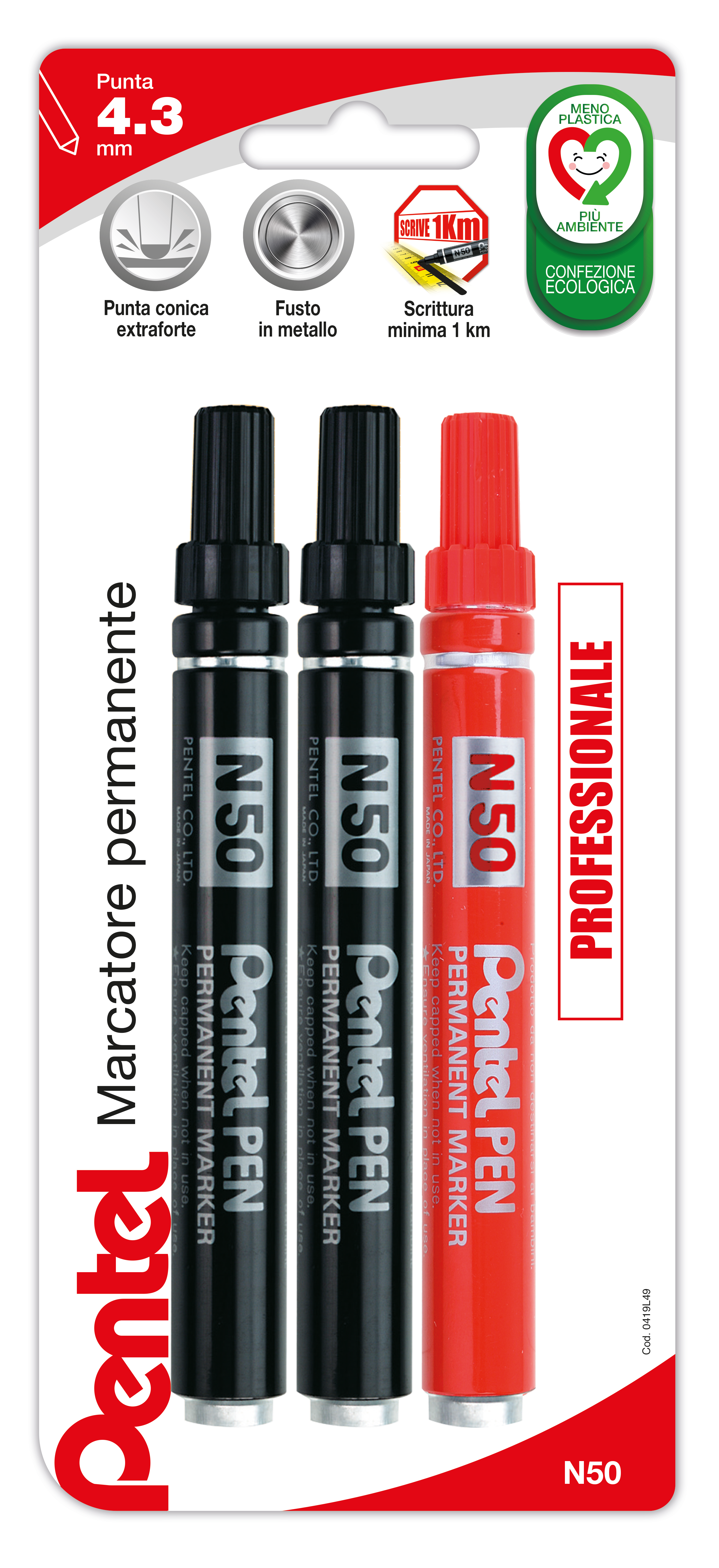 Pentel Pen N50 marcatore permanente colori ass.ti 3 pz