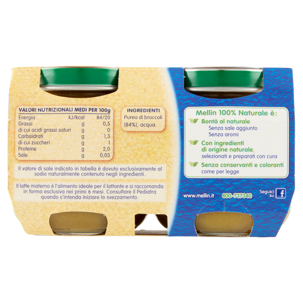 Mellin Broccoli 100% Naturale Omogeneizzato 2 x 125 g
