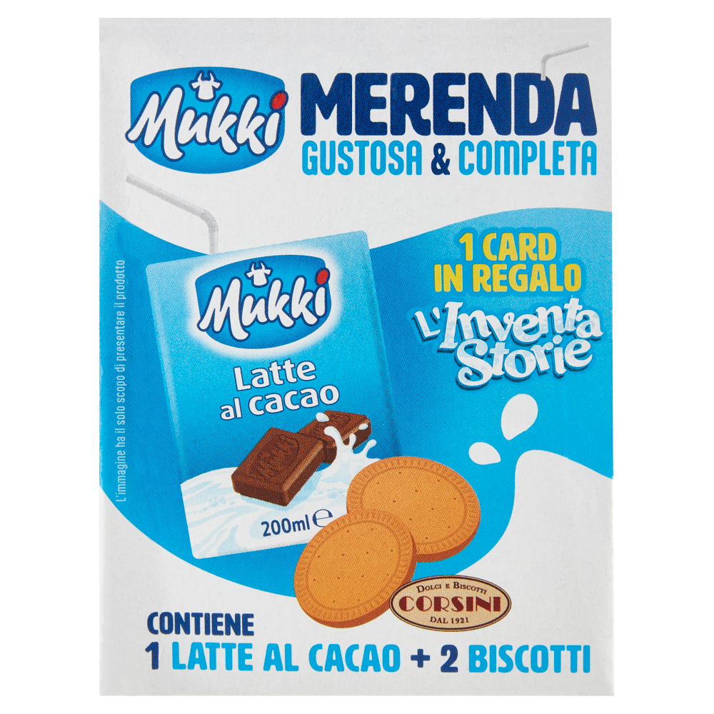 Mukki Merenda Latte al cacao 200 ml + Biscotti Corsini 20 g