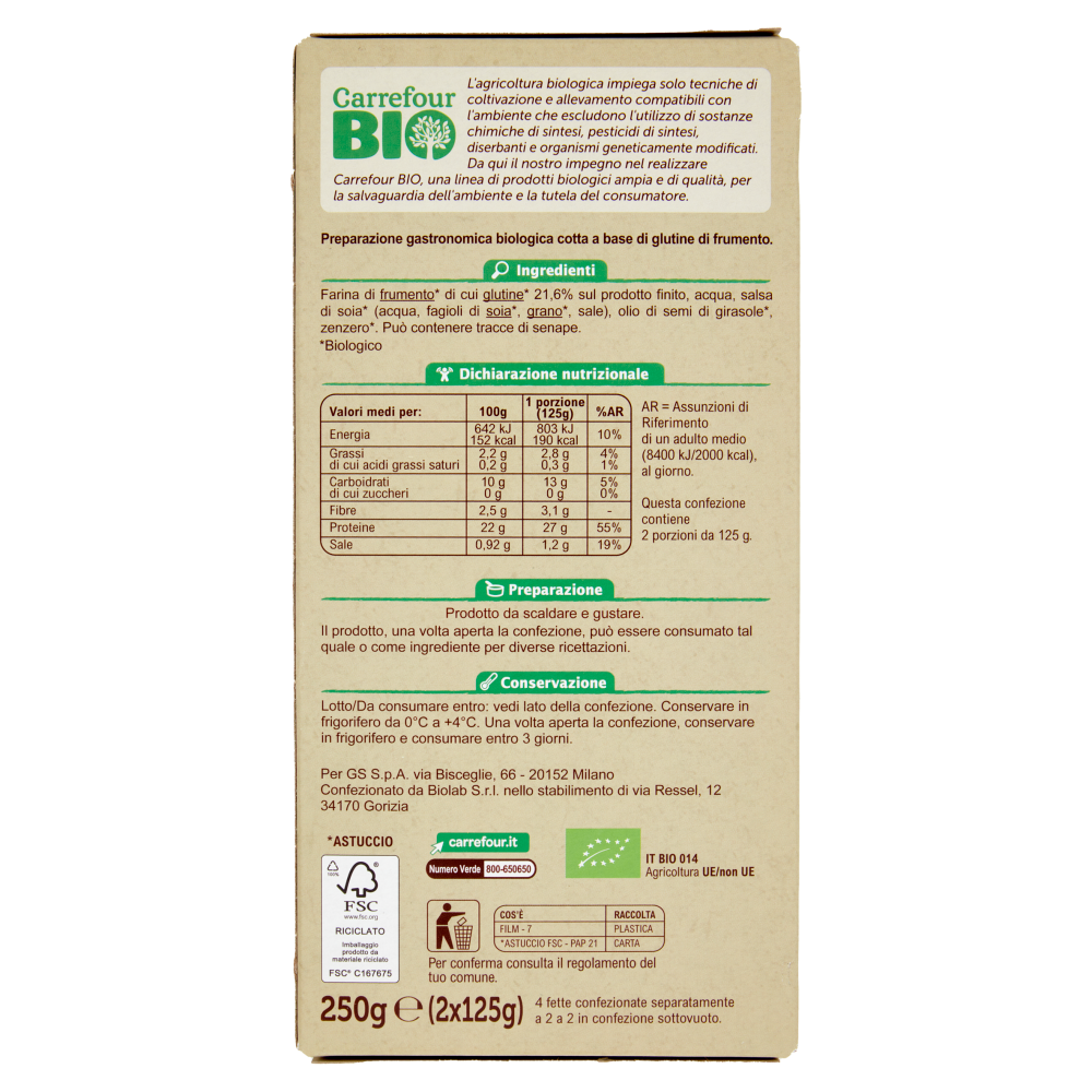 Carrefour Bio Seitan alla piastra 2 x 125 g