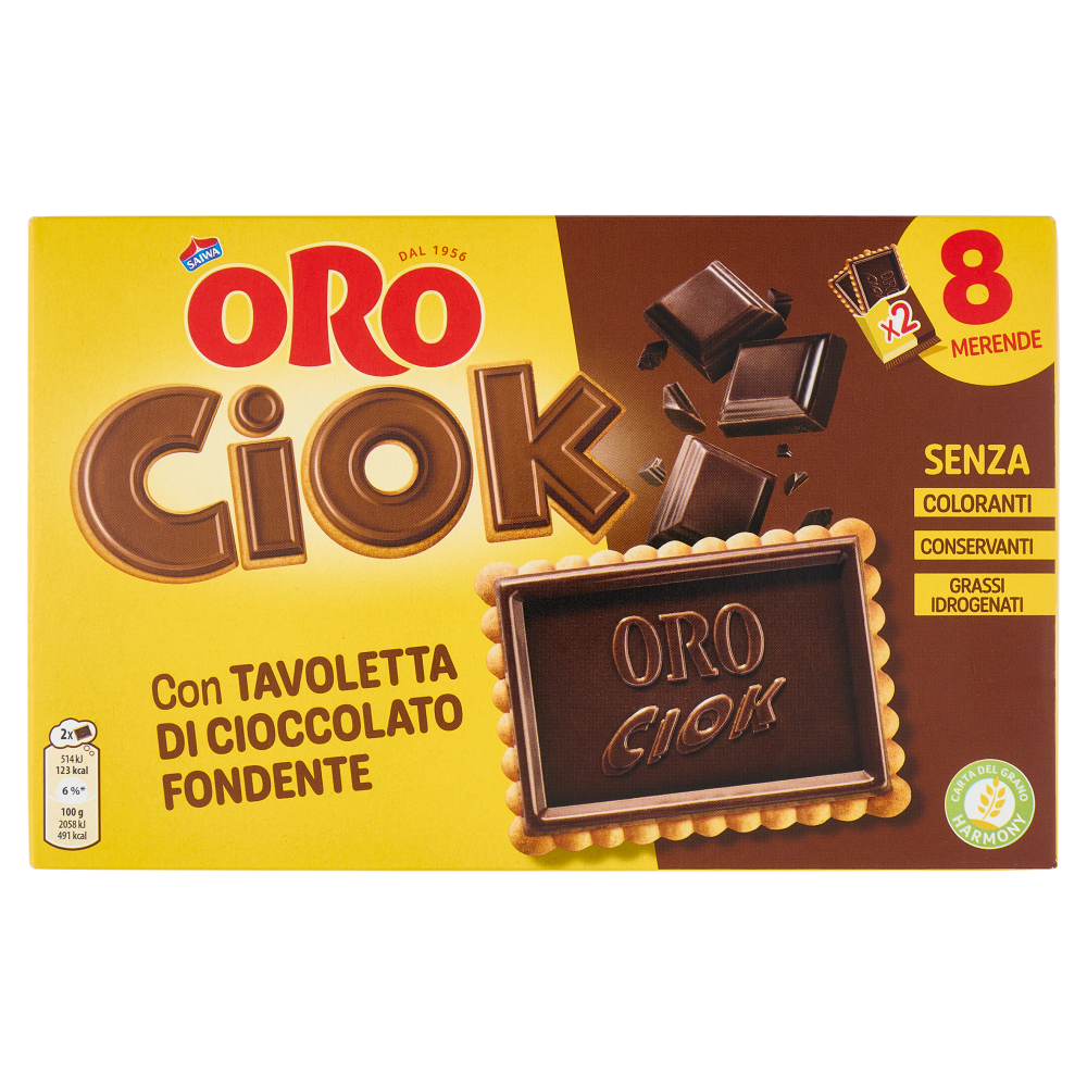 Oro Ciok biscotto con Tavoletta di Cioccolato fondente - 8 x 25 g