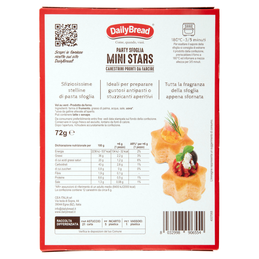 DailyBread Party Sfoglia Mini Stars 12 Canestrini 72 g