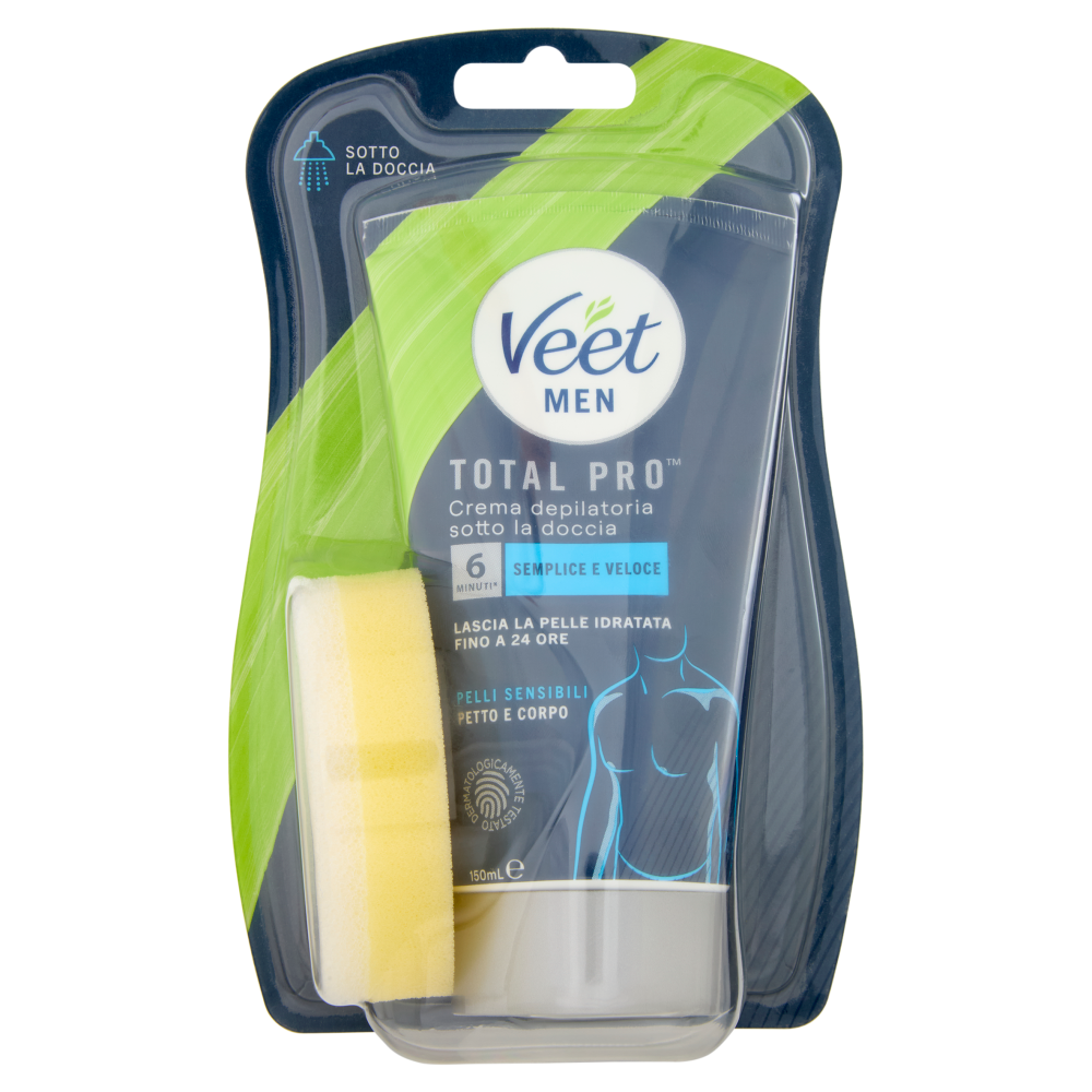Veet Men Crema Depilatoria Sotto la Doccia Petto e Corpo Pelli Sensibili 150 ml