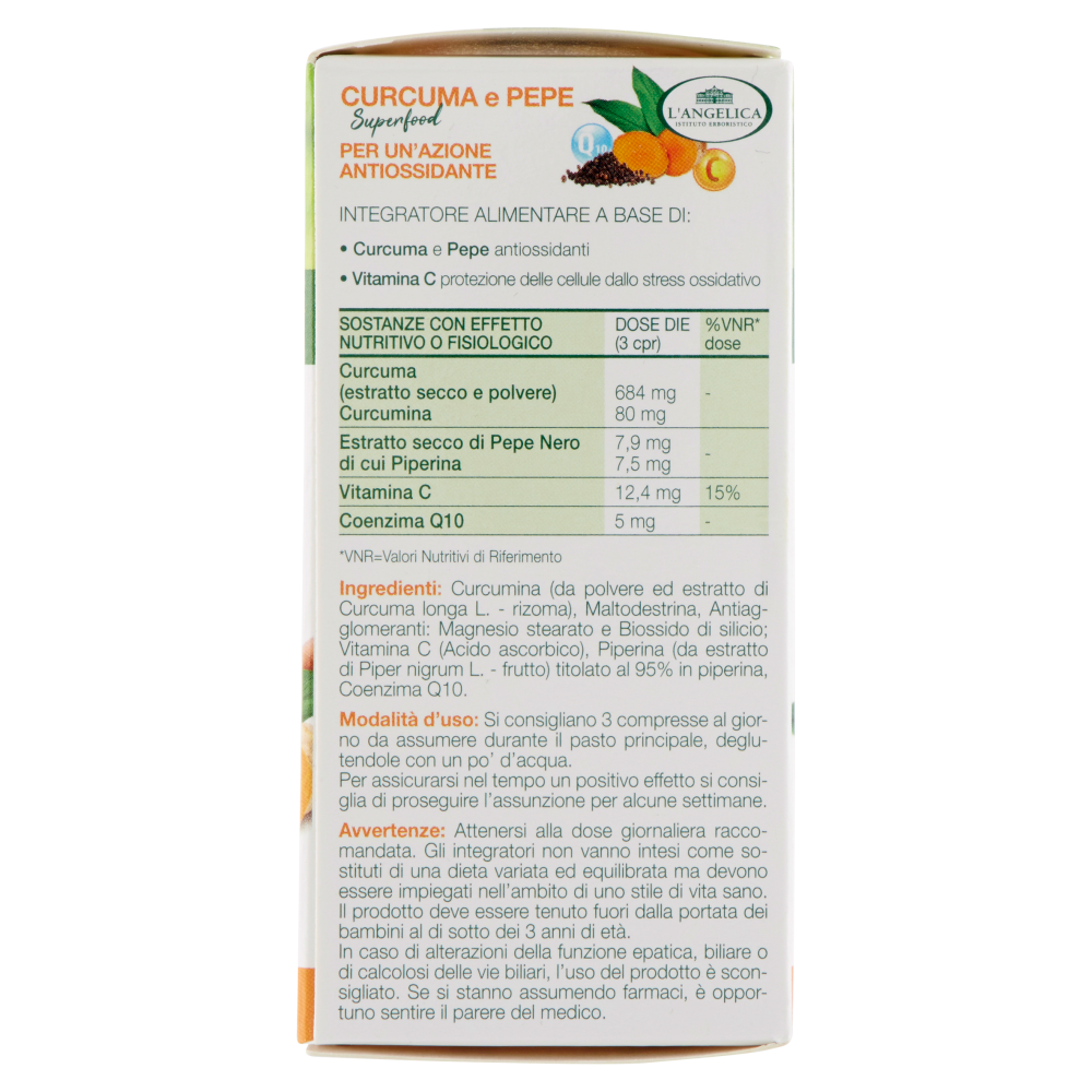 L'Angelica superfood Curcuma e Pepe Antiossidanti 75 compresse 33,75 g