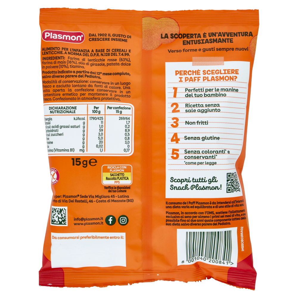 Plasmon i Paff Lenticchie e Patate Dolci 15 g