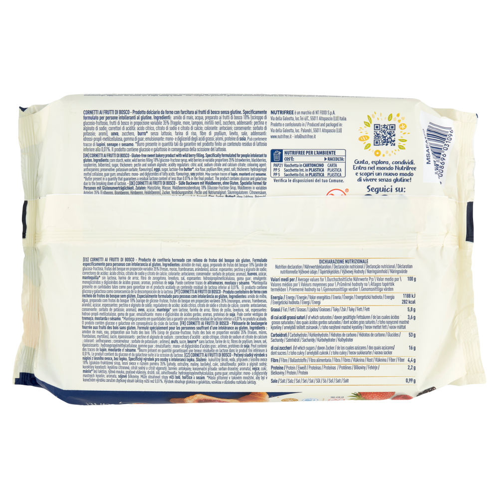 Nutrifree Cornetti ai Frutti di Bosco Senza Glutine 4 Monoporzioni 240 g