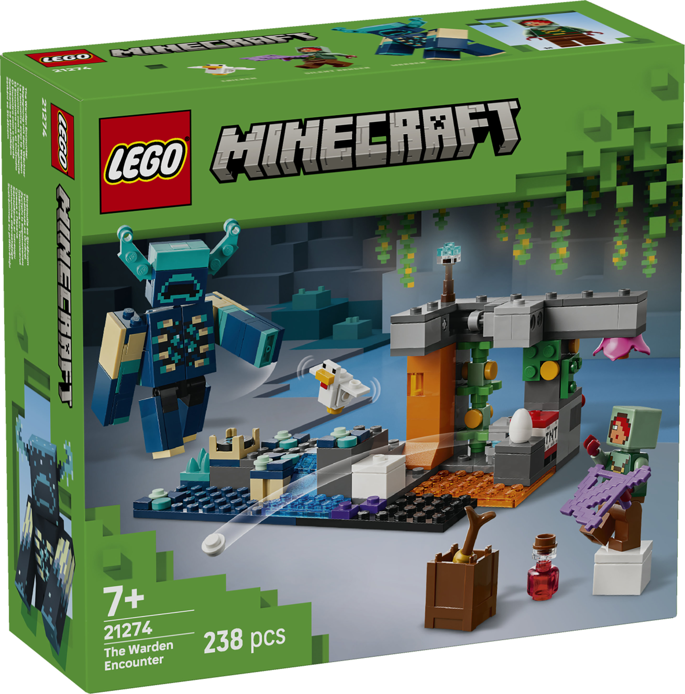 LEGO Minecraft 21274 L&rsquo;Incontro con il Sorvegliante, Giocattolo con Minifigure, Mob e Funzione Caduta Massi, Idea Regalo 7+