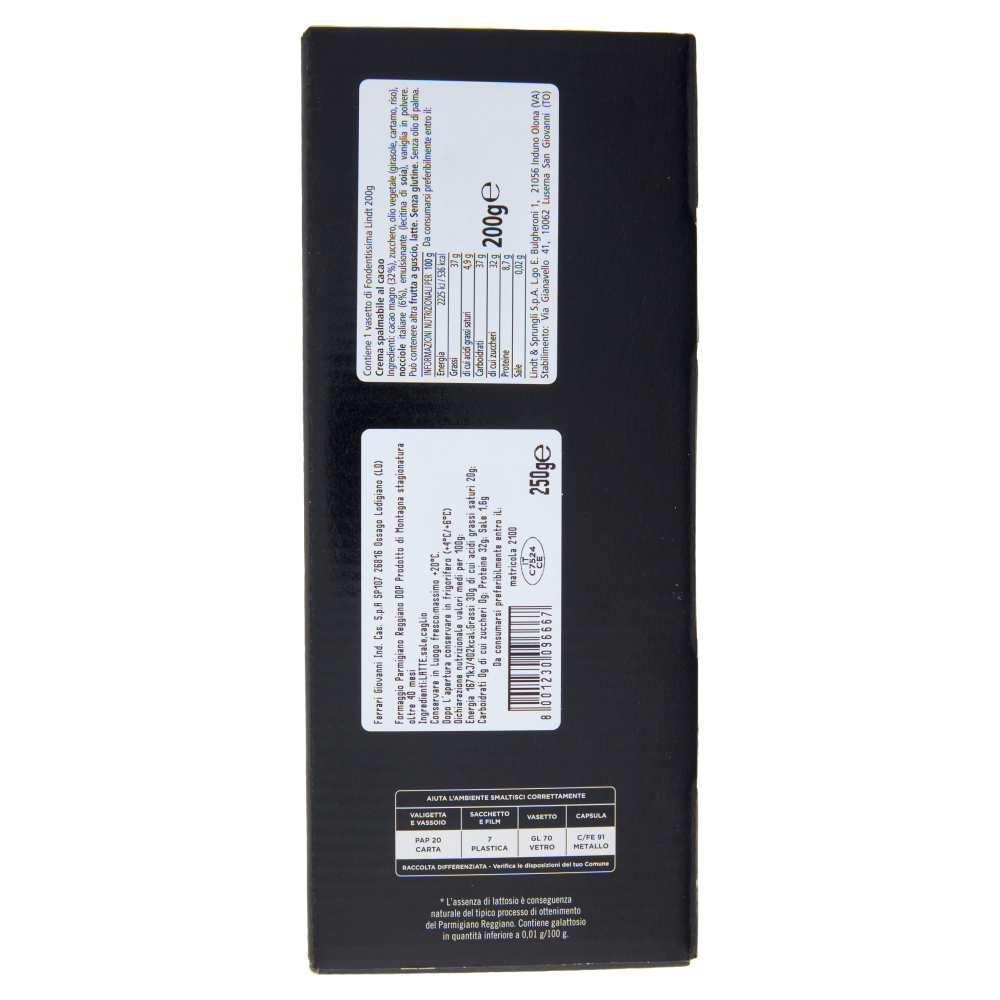 Ferrari Parmigiano Reggiano Prodotto di Montagna Oltre 40 Mesi 250g - Crema Fondentissima Lindt 200g