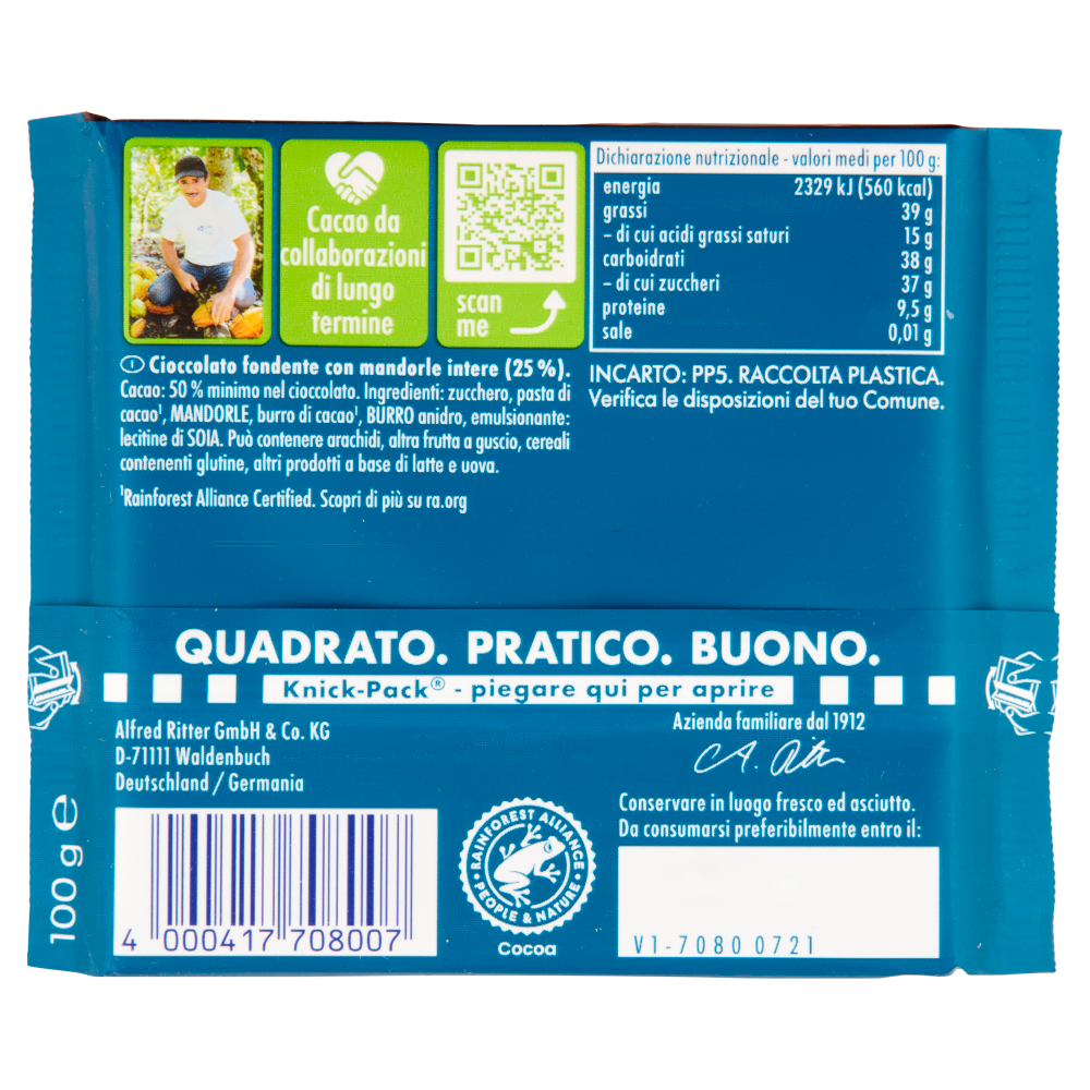 Ritter Sport Special Nuts Fondente con Mandorle Intere 100 g