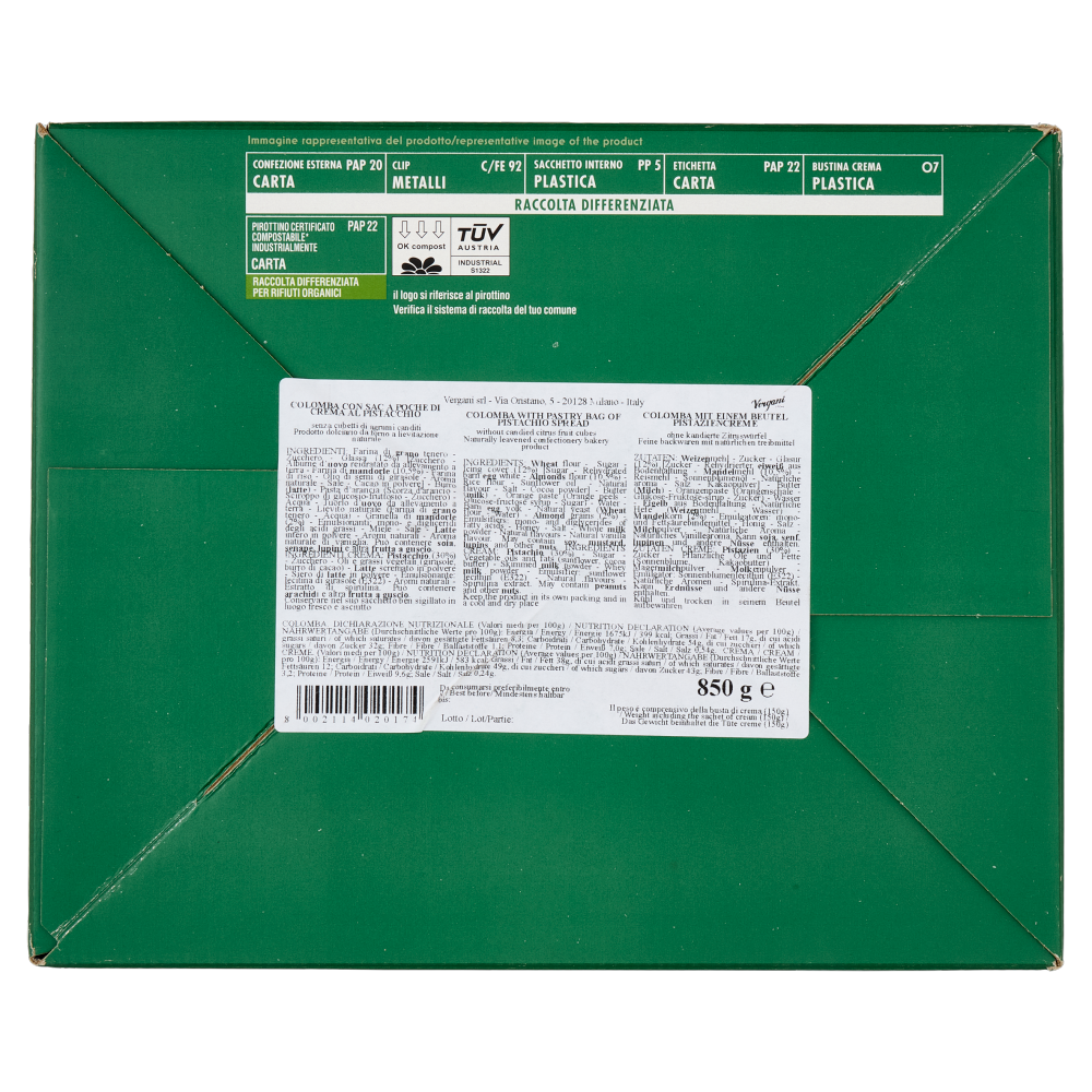 Vergani Colomba con Crema al Pistacchio 850 g