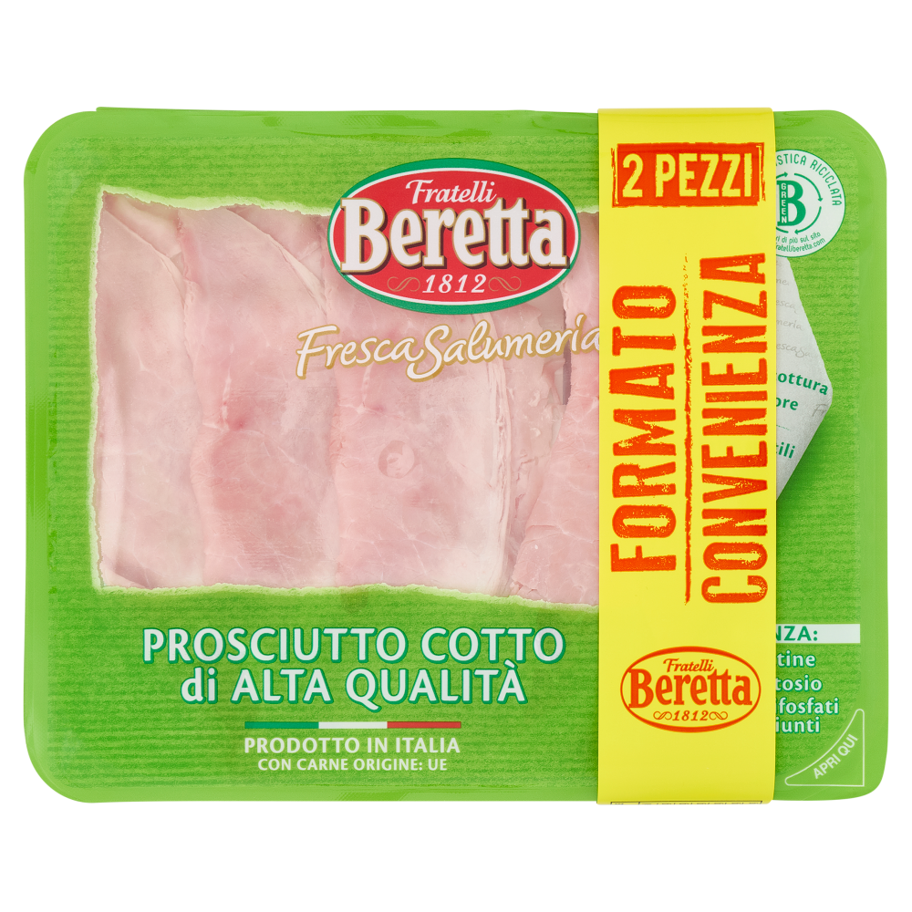 Fratelli Beretta Fresca Salumeria Prosciutto Cotto di Alta Qualit&agrave; 2 x 100 g