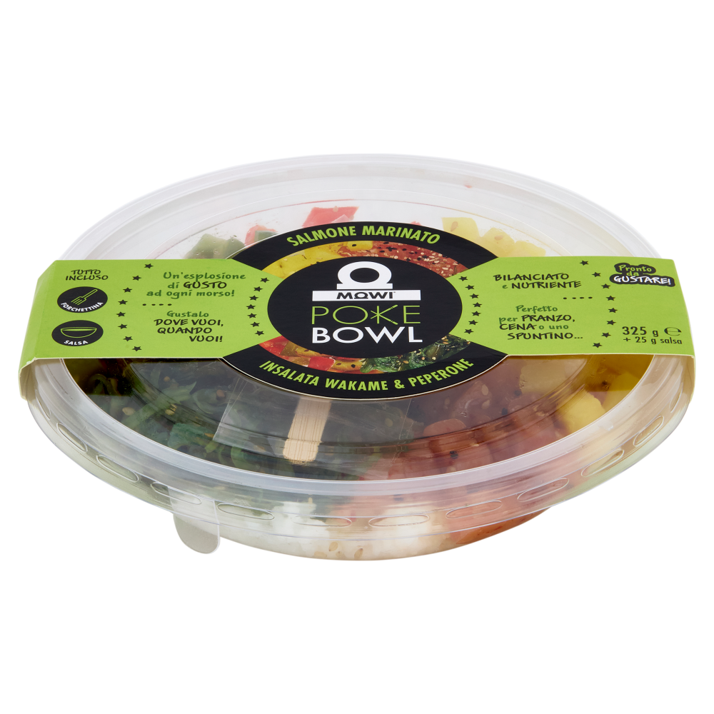 Mowi Poke Bowl Salmone Marinato Insalata Wakame & Peperone 325 g + 25 g di salsa