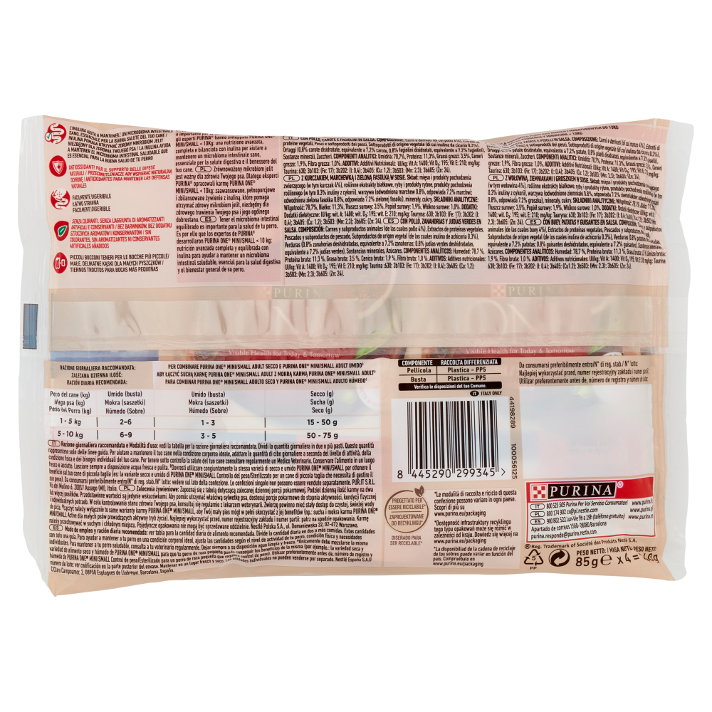PURINA ONE Mini/Small Adult Pollo e Manzo in Salsa 4 x 85 g 