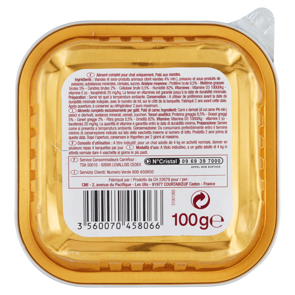 Carrefour Discount Paté di carne per gatti 100 g
