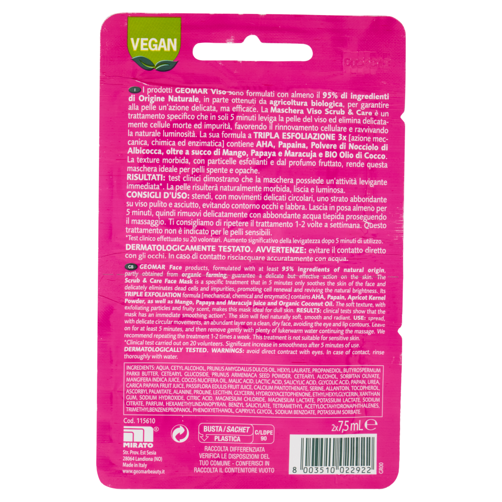Geomar Maschera Viso 5 minuti Scrub&Care 2 x 7,5 mL