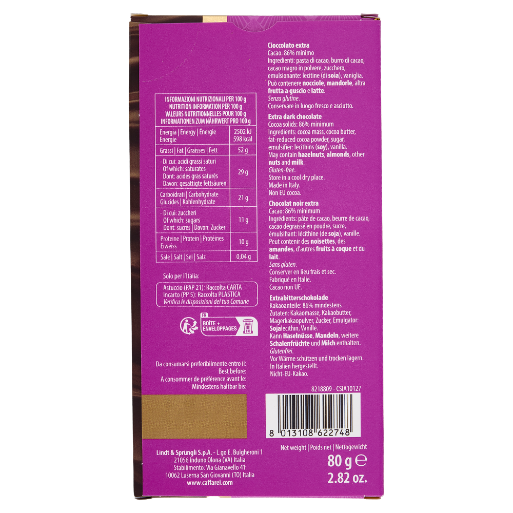 Caffarel Tavoletta Dark Cioccolato fondente 86% 80 g