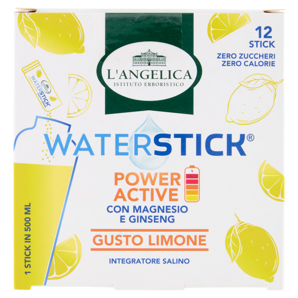 L'Angelica Waterstick Power Active con Magnesio e Ginseng Gusto Limone 12 x 2 g