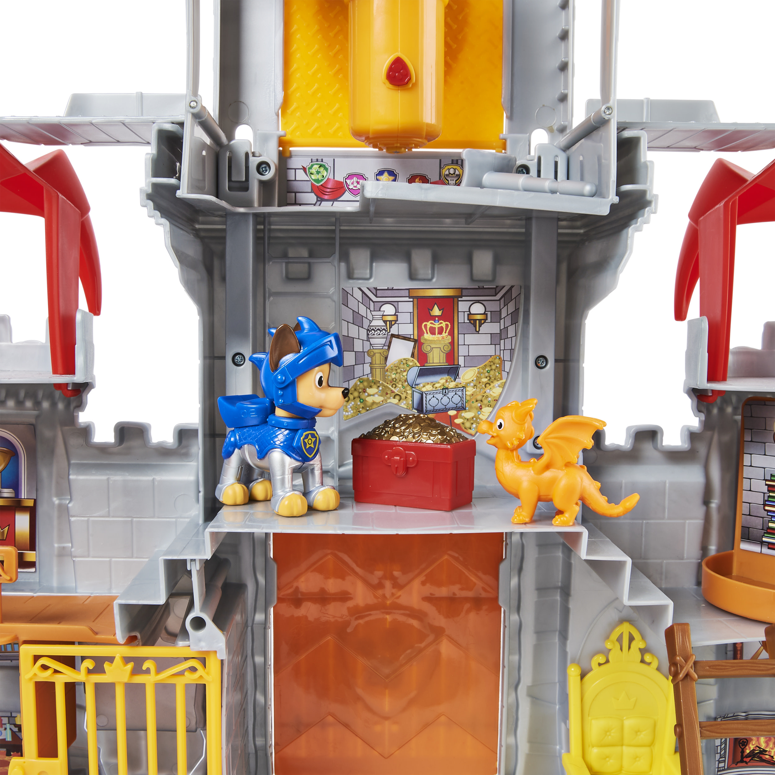 PAW Patrol , set di gioco trasformabile da 11 pezzi Castle HQ Rescue Knights con action figure di Chase e del mini drago Draco, giocattoli per bambini dai 3 anni in su