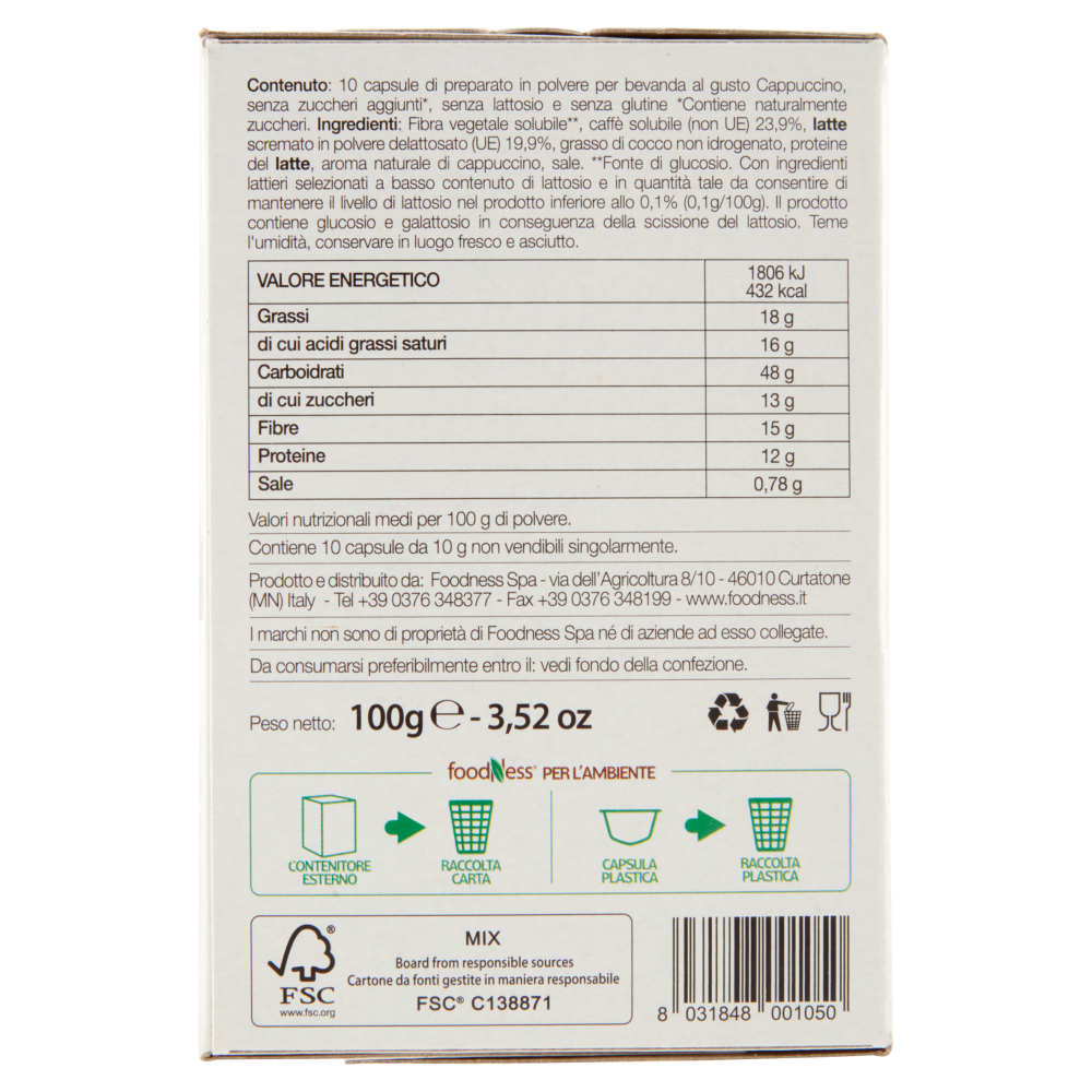 foodNess Cappuccino Intenso da zuccherare Dolcegusto Compatibile 10 x 10 g