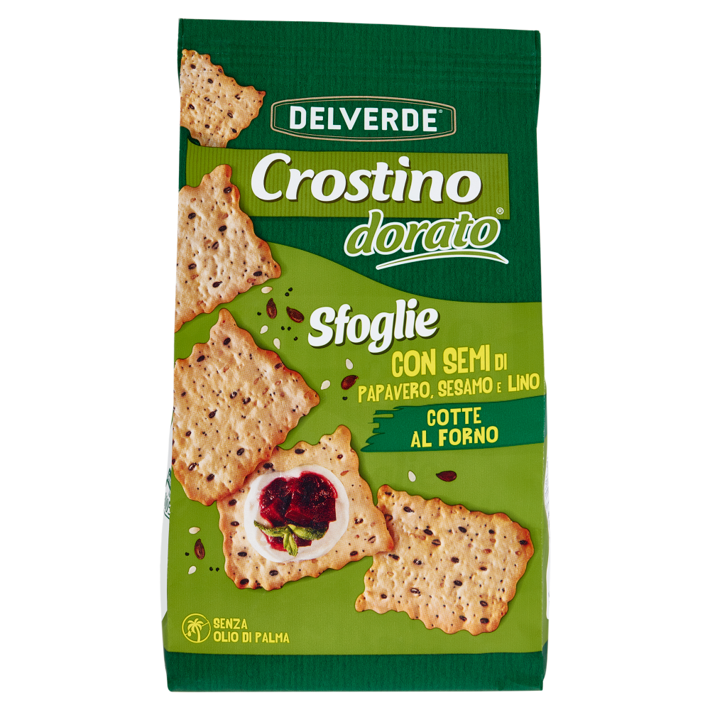 Delverde Crostino dorato Sfoglie con Semi di Papavero, Sesamo e Lino 180 g