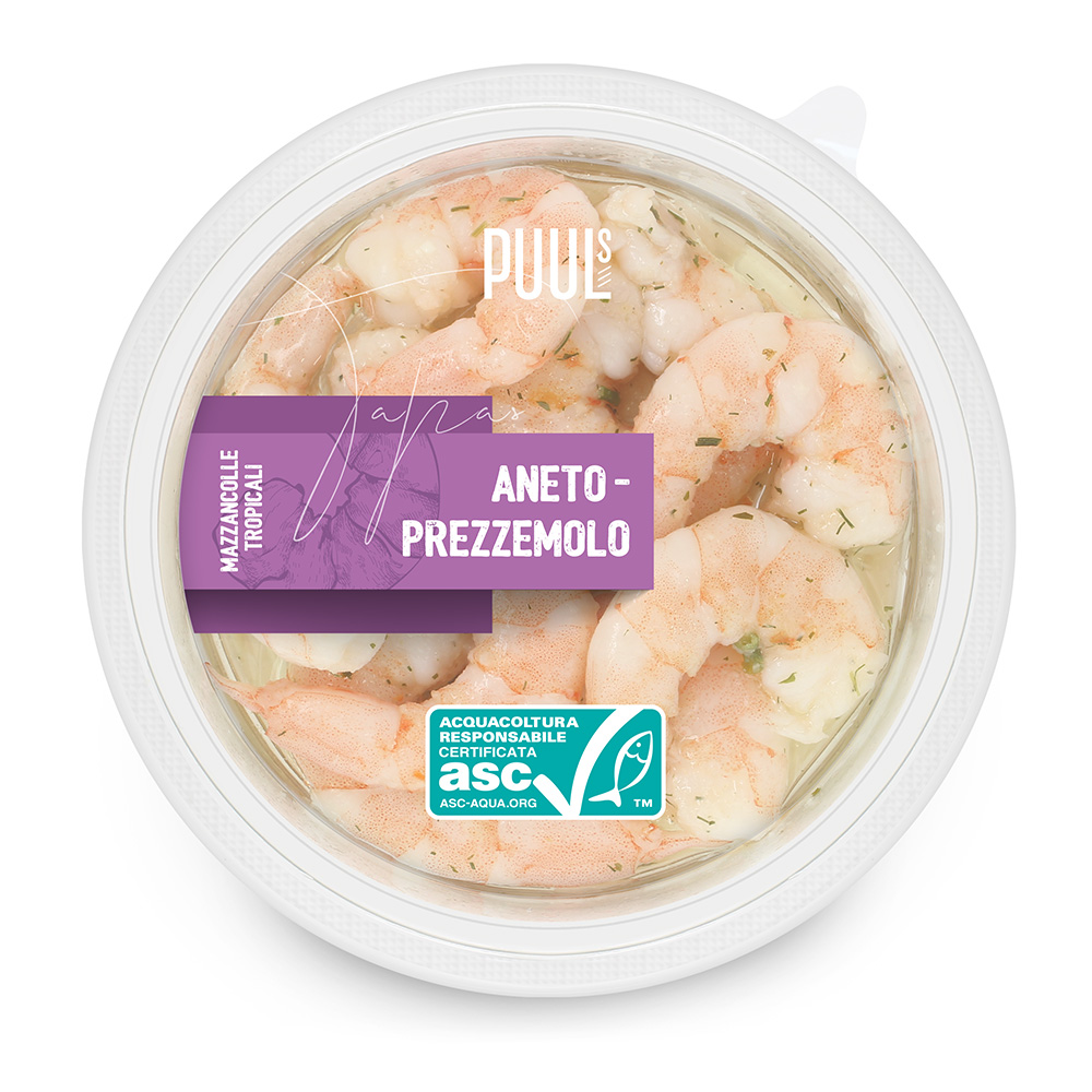 Gamberi Tropicali Cotti, Sgusciati, Marinati con Aneto e Prezzemolo