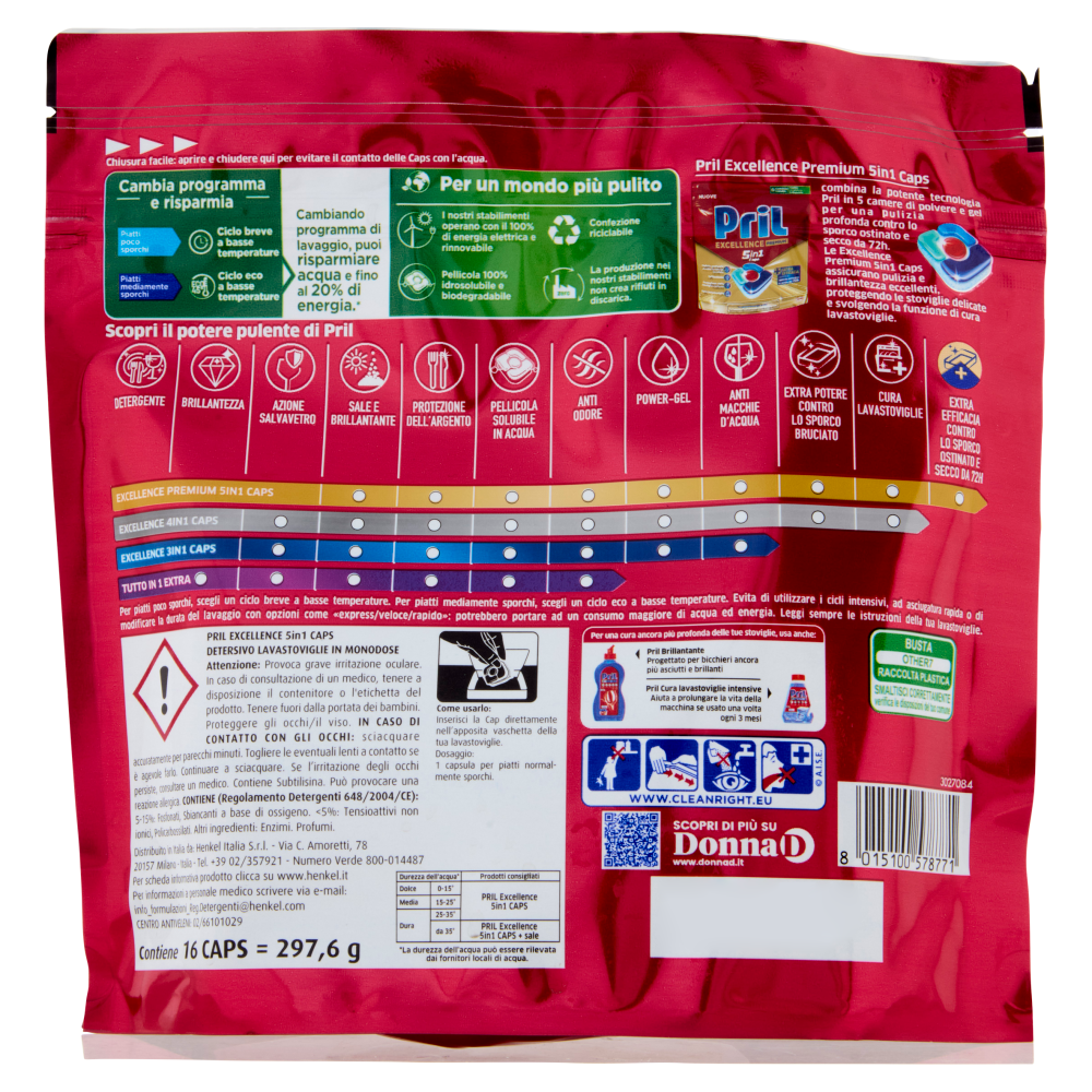 PRIL Excellence Premium 5in1 Caps 16pz (297,6g)