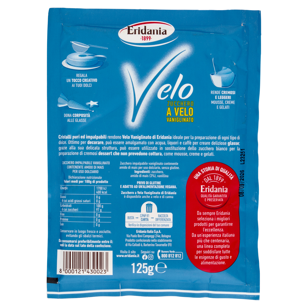 Eridania Velo Zucchero a Velo Vanigliato 125 g