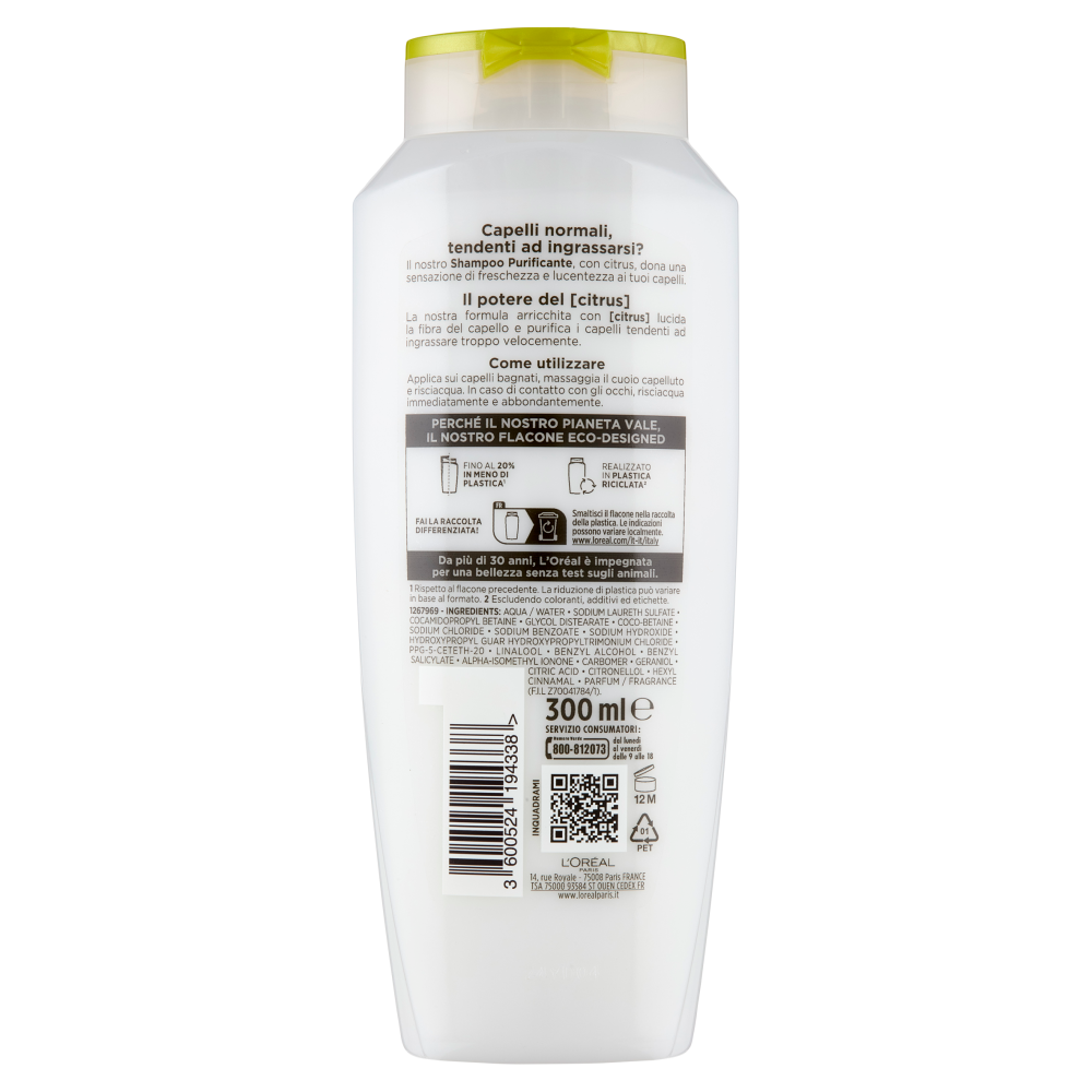 Elvive Energizzante Shampoo Purificante, per Capelli Normali, Tendenti ad Ingrassarsi, 300 ml